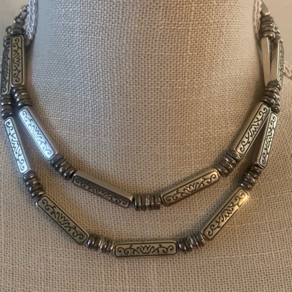 BRIGHTON *VINTAGE* HTF! Double-Strand Silver Bar Necklace, EUC